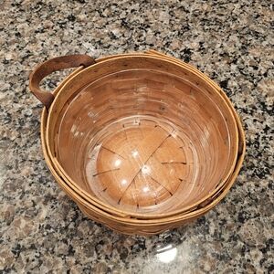 Longaberger Brown Woven Basket with Leather Handle